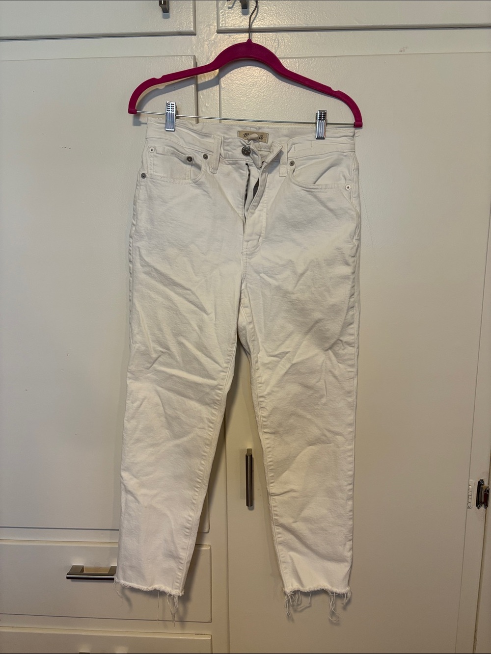 Madewell White Ankle Crop Jeans with Raw Hem
